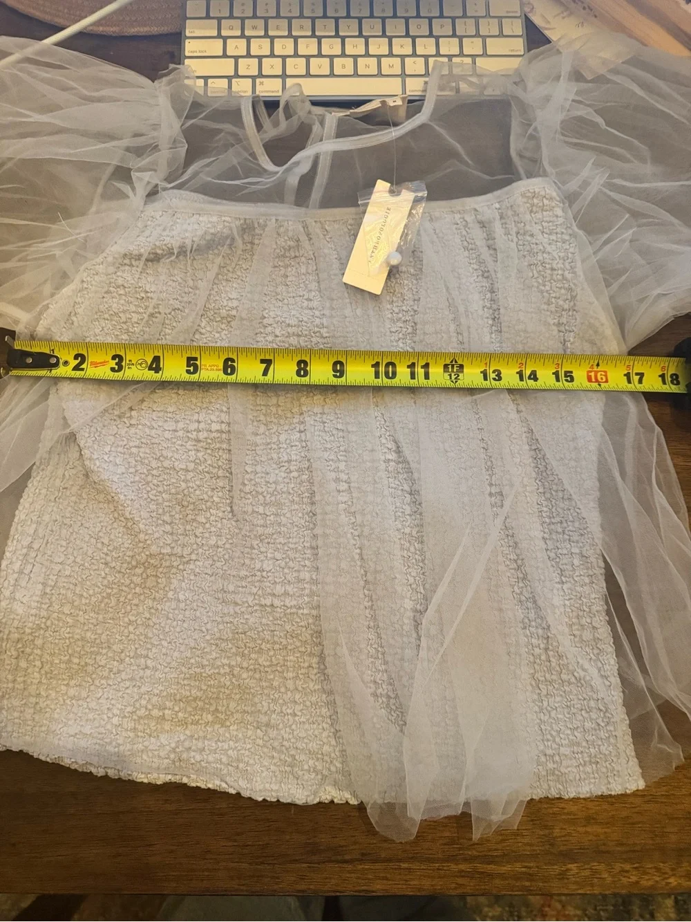 Anthropologie Grey Sheer Puff-Sleeve Mesh Blouse